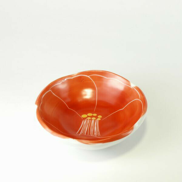 【美濃焼】窯元蔵珍窯　赤彫椿　小皿のサムネイル