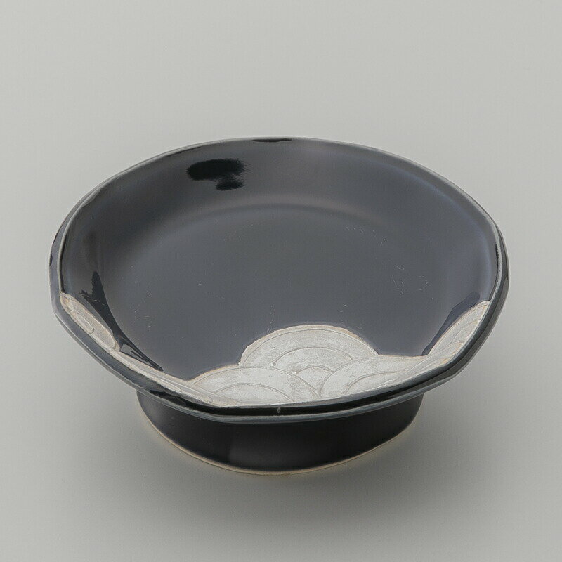 【美濃焼】窯元蔵珍窯 ルリ釉銀彩高台菓子皿