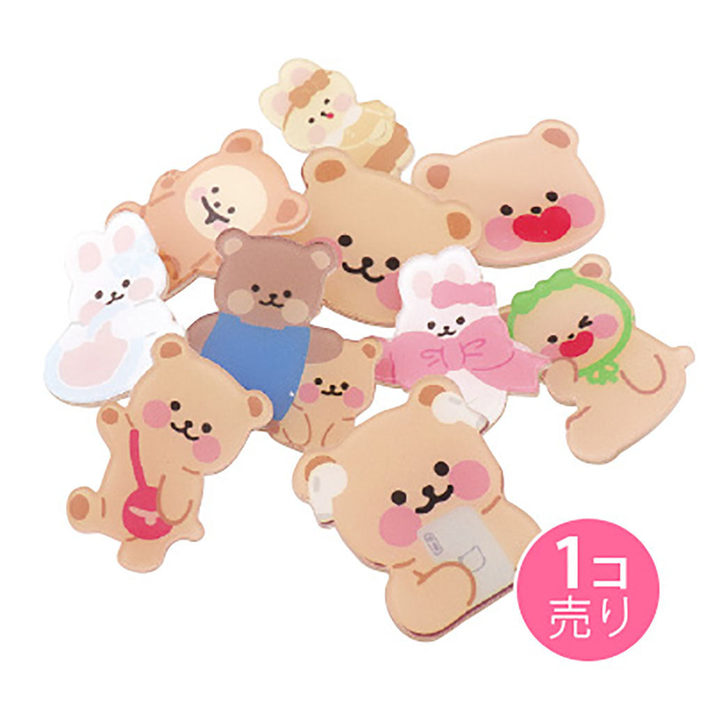 クマ＆うさぎイラストアクリルブローチ／1個売り／サン宝石