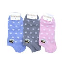 【送料無料】 スニーカーソックス (ブルー・グレー・ピンク) (星柄) (23-25cm) (3足セット)みっとめるへん社(4)