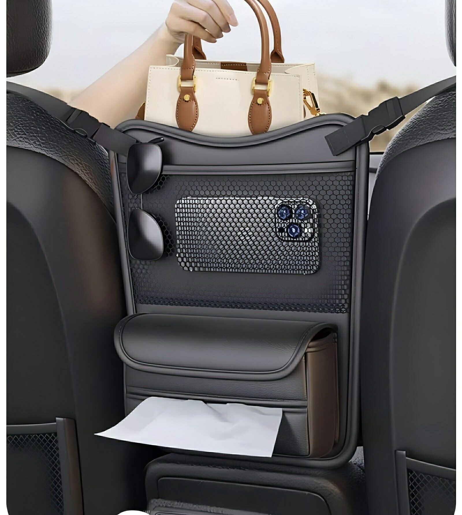 シート中央収納袋 車用収納ポケット 前座席 収納 車用収納ポケット 両面タイプ 前部座席間ポケット 大中小型車に適用 車シートバックポケット 水筒 カバン 座席間収納バッグ 簡単取付 カー用品 座席間収納バッグ 省スペース 車の中央制御収納バッグ