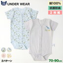 ベビー 肌着 ロンパース 2枚セット 2枚組 フライス 抗菌 防臭 半袖 前開き アンダーウェア 子供 ( 70-90cm ) プリント ホワイト グレー ピンク 天然素材 綿100% コットン オールシーズン 子供服 70cm 80cm 90cm 部屋干し 梅雨 清潔 ベビーギフト 出産祝い