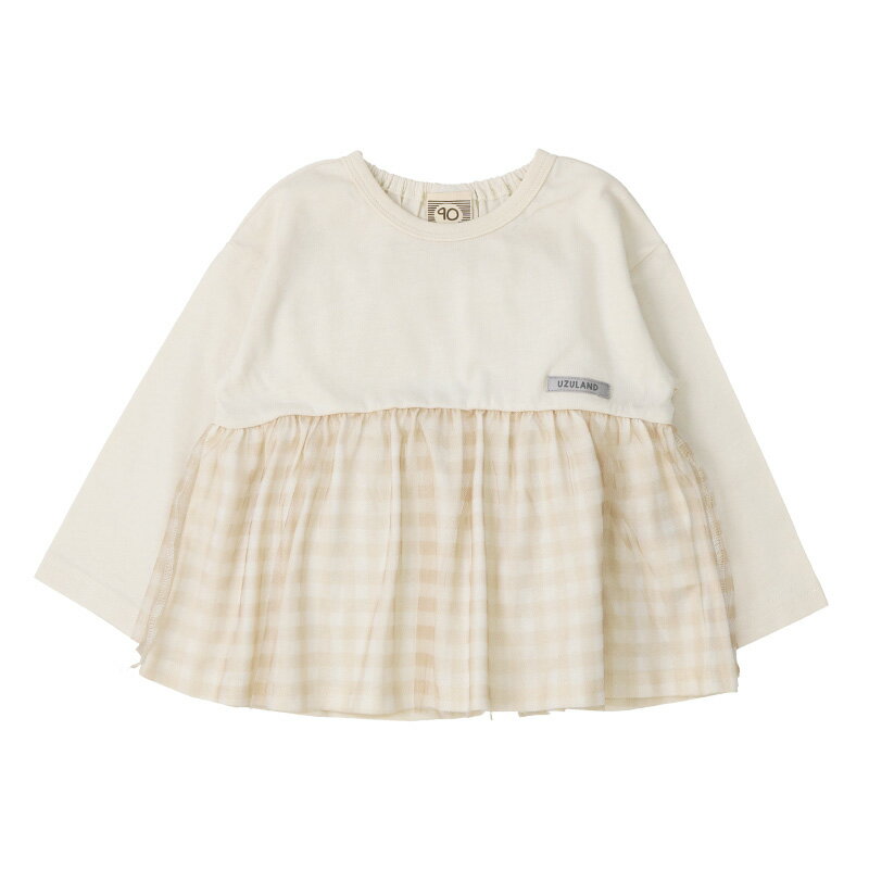 【41%OFF】 キッズ ロンT Tシャツ 長袖 女の子 ガーリー チェック 切替 トップス ...