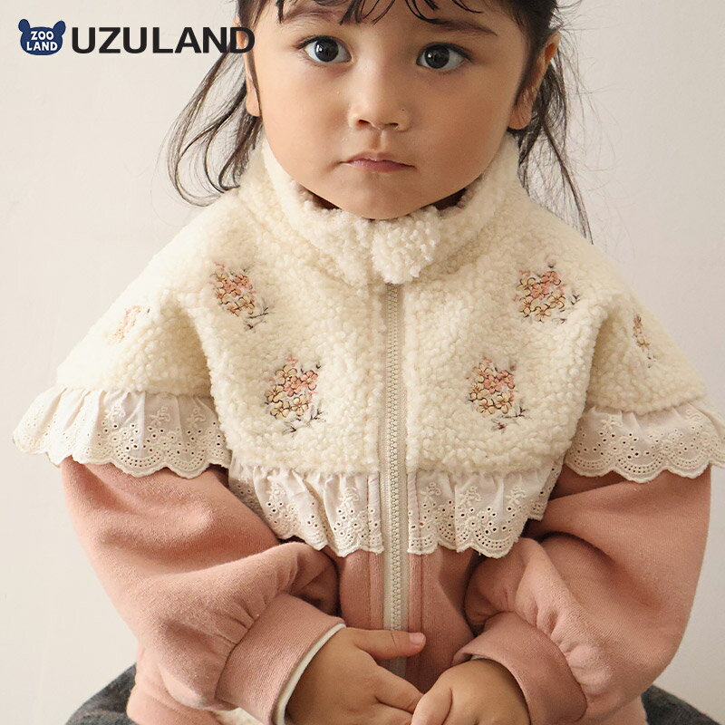 裏起毛 ジップジャケット 長袖 スウェット ボア 刺繍入り 起毛あり ポケット付き 花柄 女の子 ガールズ 【UZULAND ウズランド】 キッズ ベビー ジュ...