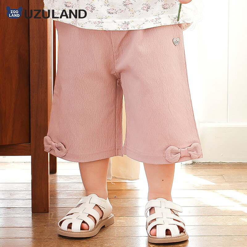 Other - ガールズ ハーフパンツ 5分丈 裾リボン 涼しい 半ズボン 女の子 【UZULAND ウズランド】 キッズ ベビー 短パン ウエストゴム 伸縮 ストレッチ カジュアル ショートパンツ ピンク サックス 可愛い かわいい 楊柳 涼感 80 90 95 100 110 120 130