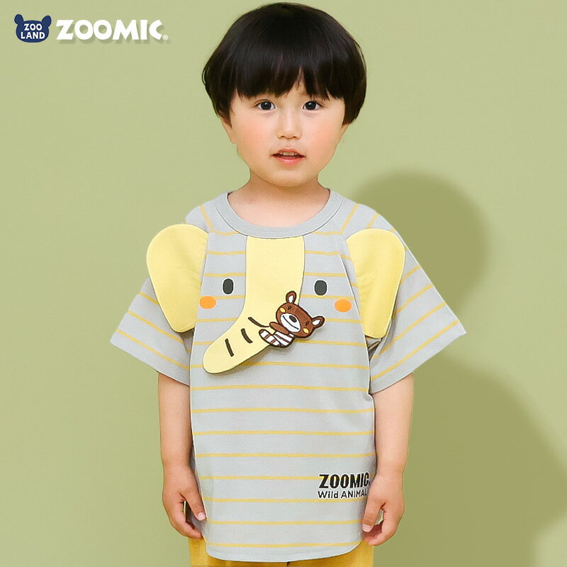 Rakuten - 【~10%OFF】 キッズ Tシャツ 半袖 ゾウさん くま アニマル 動物 クマ 男の子 女の子 ZOOMIC ズーミック ベビー トップス カットソー ボーダー 切替 キャラクター 動物モチーフ 象 動物園 生き物 生物 グレー サックス 子ども 可愛い かわいい 80 90 95 100 110 120 130