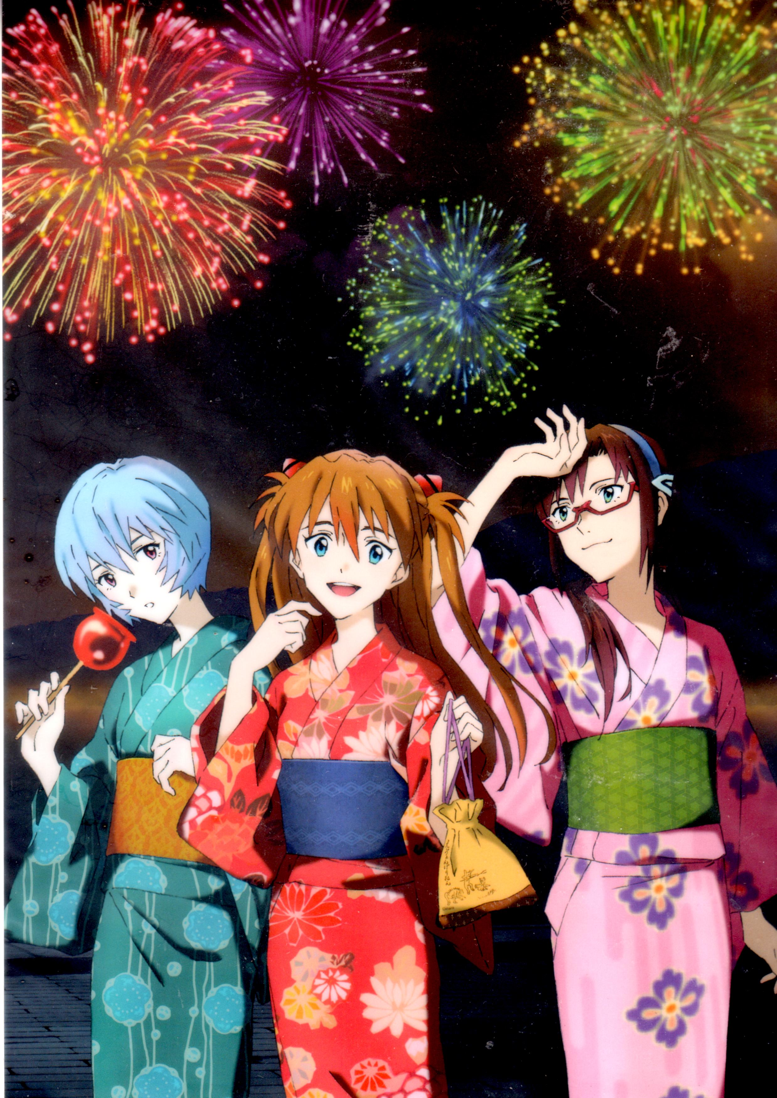 エヴァ屋限定 クリアファイル 「綾波レイ&惣流・アスカ・ラングレー&真希波マリ(浴衣 花火)」 えヴぁ屋 新世紀エヴァンゲリオン