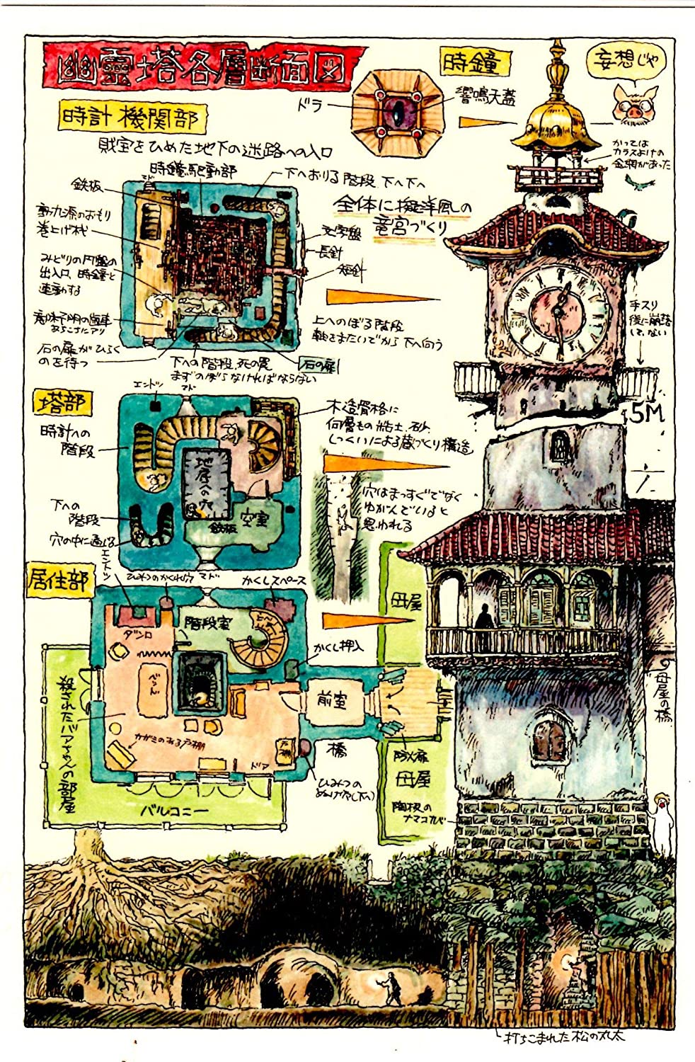 ジブリ美術館限定 幽霊塔へようこそ展 幽霊塔各層断面図 ポストカード (大型) 宮崎駿