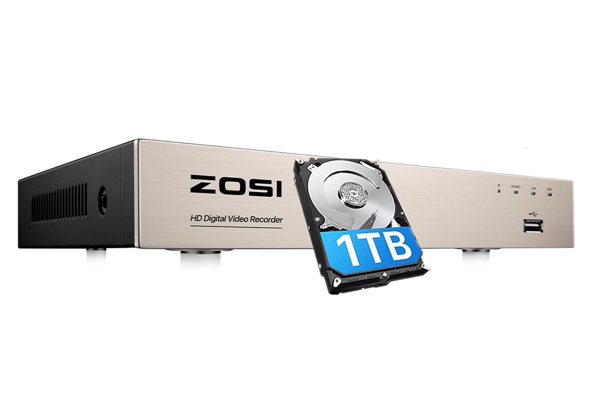 ZOSI 1080p 8ch DVR レコーダー hdd1tb ai搭載 防犯レコーダー アナログ/AHD/CVI/TVIカメラ対応 動体検知 録画録音 PCやスマホから監視 メール警報 ハードディスク1tb内蔵 H.265+ デジタルビデオレコーダー DVR 動体検知 8台接続可能 業務用 家庭用