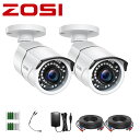 ZOSI 防犯カメラ 屋外 監視カメラ 2台セット ip67防水 1080P 230万画素 アナログ/AHD/CVI/TVIカメラ 36個赤外線LED搭載 夜間暗視 3.6MM固定レンズ 金属製 家庭 事務所 店舗設置 駐車場 同軸ケーブル接続可能 バレット型 DVRレコーダー増設用