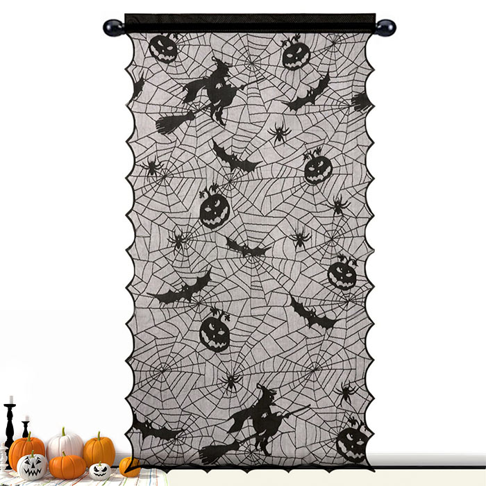 ハロウィン のれん タペストリー カーテン 魔女 クモの巣 パンプキン コウモリ ディスプレイ 飾り レー..