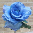 青ばら【造花 】全長約45cm 青い「サテンローズ」1本売り(ブルーローズ)(花径約10m 高さ約6cm)3071-bl