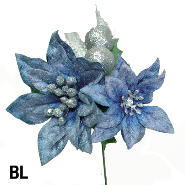アーティフィシャルフラワー 造花 ポインセチア2輪付ピック(全長19cm花径9cmと7.5cm)7826