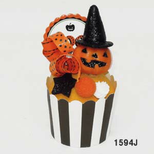 ケーキ（ハロウィン向き） 【ハロウィンミニアレンジ】1個売 OR ハロウィンアレンジ(カップケーキ) 全長約10.5cm 最大幅約8cm(リボン含み)1594J