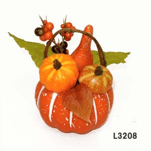 1個売 ミニパンプキンアレンジ (パンプキン3個付) 高さ約11cm 最大幅約13cm L-3208