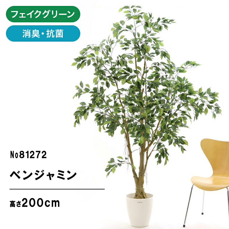 フェイクグリーン 観葉植物 フェイク 人工観葉植物 大型 光触媒 造花 インテリア リアル おしゃれ お祝い 鉢 観葉樹 ベンジャミン 200cm 210cm 空気清浄 グリーン 玄関 室内 消臭 抗菌 大きい プレゼント 酸化チタン 風水 ラスターポット265 【日付指定 ギフト不可】81272