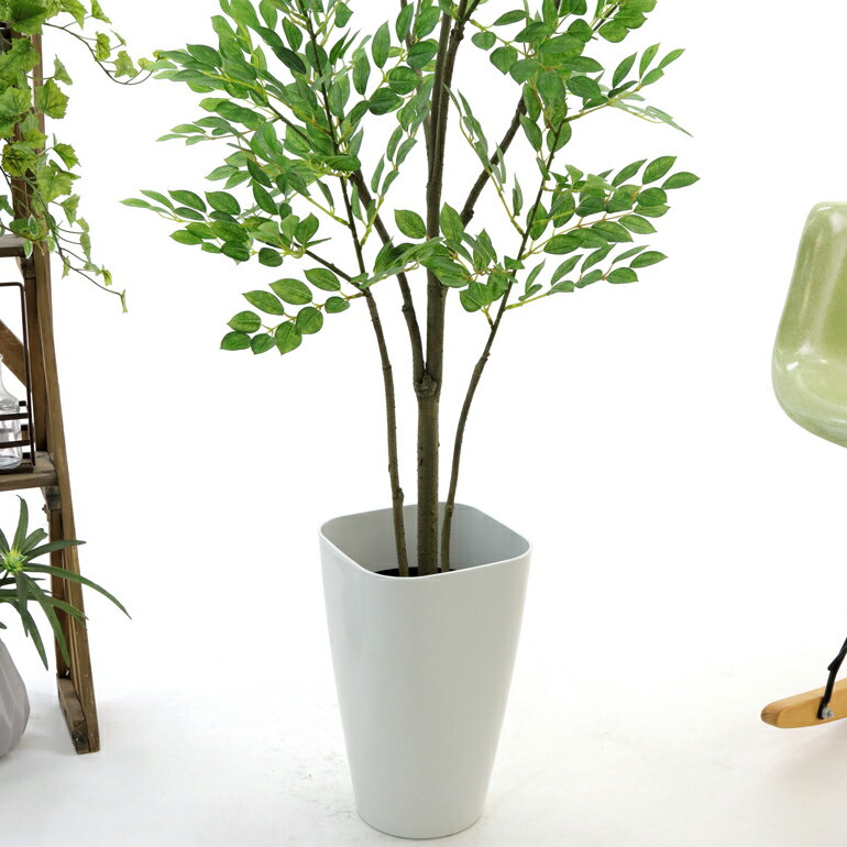 光触媒人工観葉植物造花観葉樹フェイクグリーン130cmシンプルオフィスおしゃれインテリア大型室内鉢空気清浄消臭抗菌銀酸化チタン擬木リアル「シマトネリコ高さ130cm幅65cmスマートポット(CHIC8)」【日時指定・ギフト不可】No93701