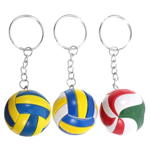 NOLITOY バレーボール キーホルダー 3個セット スポーツ記念品 学生用ギフト パーティー装飾 軽量 耐久性 プラスチック 合金製（黄白青+黄青+赤緑）