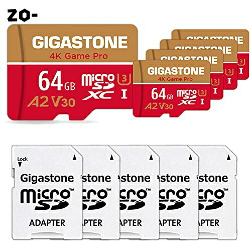 Gigastone Micro SD Card 64GB マイクロSDカード A1 4K U3 95MB/S Nintendo Switch 動作確認済 5個セット SDダプタ付 ミニ収納ケース付 SDXC micro sd