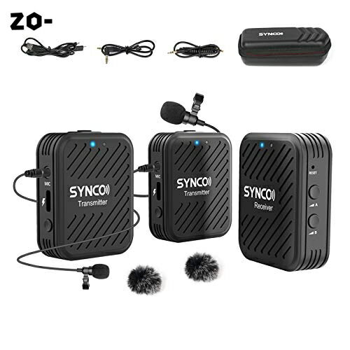 ワイヤレスマイク、 SYNCO G1(A2) 一眼レフカメラ/パソコン/iPhone/Androidスマホ用 ワイヤレスピンマイク 自動ペアリング ストレスなく使える 音量調整 ミュート機能 ノイズキャンセリング 送受信機セット セミナー講