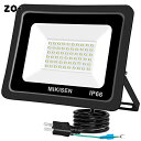 MIKISEN led 投光器 作業灯 看板灯 50w 昼光色 6000LM 6500K 600w相当 1.8コード IP66防水 アース端子付2Pプラグ 120°広角 100V対応 ワークライト 工事用ライト ledライト 灯光器 作業灯