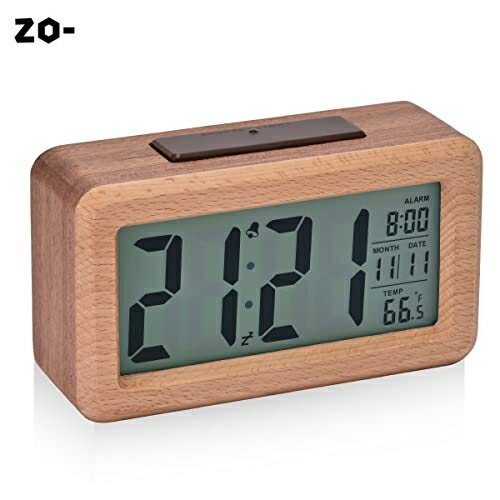デジタル目覚まし時計 電池式 木製置き時計 温度検出電子時計 持ち運びが容易、寝室、ベッドサイドテーブル、机、オフィス、子供、家族に適しています (ナチュラル+ブラウン)