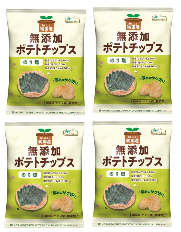 ノースカラーズ 純国産ポテトチップス・のり塩 53gx4袋 国産 無添加 ザク切り おやつ 間食 こめ油 添加物不使用 ポテチ