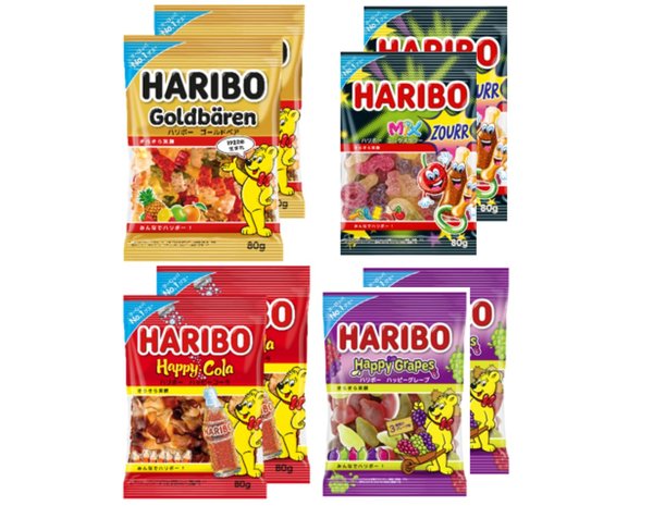 ハリボー 80g アソート 4種x各2個(ゴールドベア・ハッピーコーラ・ミックスサワー・ハッピーグレープ)セット買い