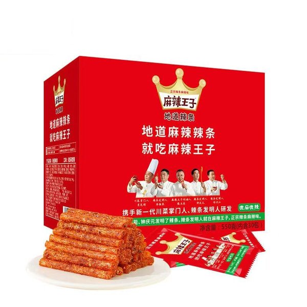 樂天商城 - 道辣条 麻辣王子辣条 ベジタリアン用手引き麺筋 小分け 地元の伝統を守る ラーティアオ 湖南特 辣条 辛口 間食 中国零食 麻辣休食品小吃 (18g*30包1箱, 少量の麻と少量の辛さ)