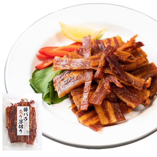 博屋 豚バラジャーキー 業務用 炙り 厚切り 干し肉 珍味 おつまみ お酒 醤油漬け 大容量 国内加工 (200g x 1袋)