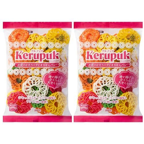 クルプック Kerupuk お花のかたちのタピオカせんべい 200g 油であげるだけ ふわっと香るガーリック風味と軽い食感!