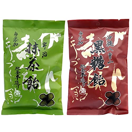 井関食品 宇治抹茶飴 80g/八重山黒糖飴 80g(2種類)食品用クリップおまけ付き 無添加 地釜本造り【在庫あり】