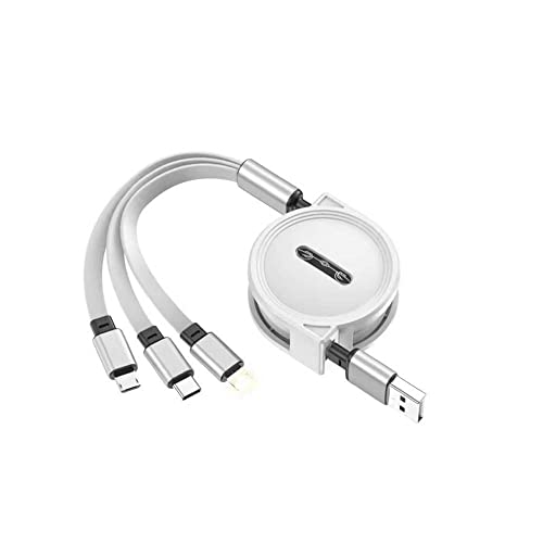 JUIN スリーインワン 3WAY ケーブル 白 ホワイト 携帯電話 スマホ データ転送 格納式 高速充電 USB iphone Android 同時充電【在庫...