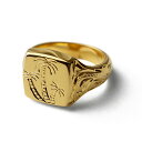 BFF ブランド ハワイアンリング メンズ 印台リング シグネットリング 四角 スクエア ゴールド 18k gp ヤシの木リング パームツリーリング 手彫り 小...