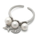 【スーパーSALE 10%OFF 3,300円→2,970円 】シルバー925 レディースリング パール 3粒 月 星 指輪 SILVER925 スター ムーン...