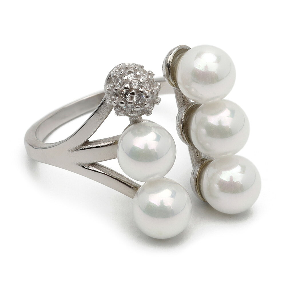 Cubic Zirconia - シルバー925 リング レディース レディースリング シルバー S925 ストーンリング パール 真珠 幅広 ストーン パヴェ ジルコニア silver 銀色 オープンリング フリーサイズ 金属アレルギー対応