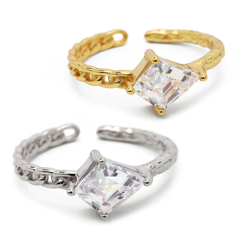 シルバー925 リング レディース シルバー S925 一粒ジュエリー ストーン ストーンリング 槌目 喜平チェーン モチーフ 細め 細身 18KGP ゴールド gold 金色 silver 銀色 指輪 フリーサイズ オープンリング 金属アレルギー対応