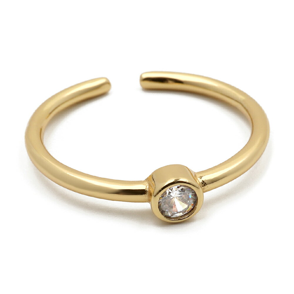 Rakuten - リング レディース シルバー925 フリーサイズ オープンリング 18k ゴールド gold 金色 CZ 一粒 ストーン シンプル 細身 細め silver S925 シルバー 銀色 指輪 レディースリング 金属アレルギー対応