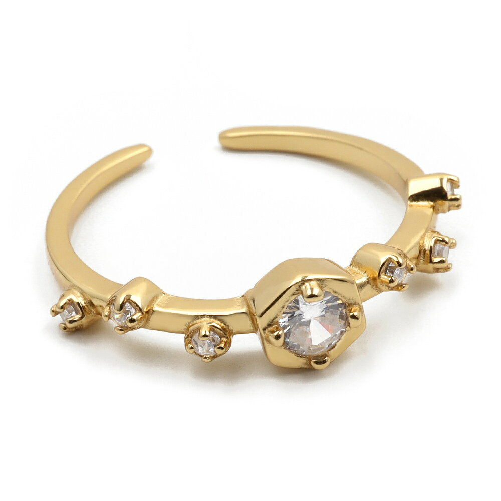 Rakuten - リング レディース シルバー925 フリーサイズ オープンリング 18k ゴールド gold 金色 キュービックジルコニア CZ ストーン シンプル 細身 細め silver S925 シルバー 銀色 指輪 レディースリング 金属アレルギー対応