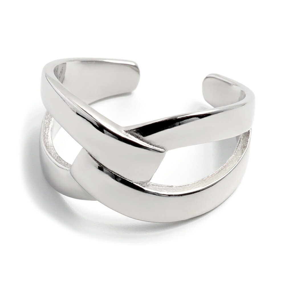 【スーパーSALE 10%OFF 3,960円→3,564円 ／リング レディース シルバー925 フリーサイズ オープンリング シンプル 二連 クロス silver S925 シルバー 銀色 指輪 レディースリング 金属アレルギー対応