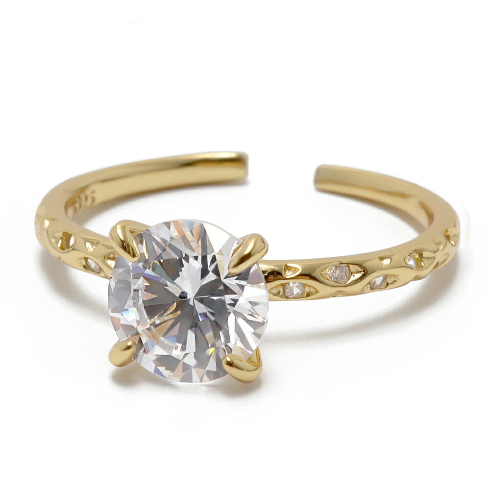 Rakuten - リング レディース シルバー925 フリーサイズ オープンリング 18k ゴールド gold 金色 CZ 一粒 ストーン 一粒ジュエリー 細身 華奢 爪留め シンプル silver S925 シルバー 銀色 指輪 レディースリング 金属アレルギー対応