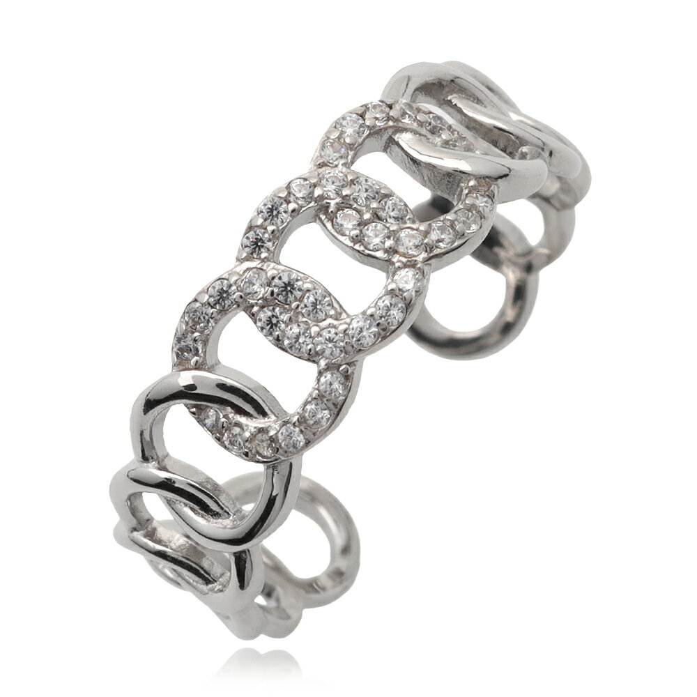 FILL HEARTS リング 指輪 レディース 女性 大人 シルバー アクセサリー ジュエリー Sparkle Chain スパークルチェーン 編み込み チェーン ジルコニア 金属アレルギー対応 シルバー925 S925 フリーサイズ オープンリング ロジウムメッキ プチプラ シルバーリング(4)