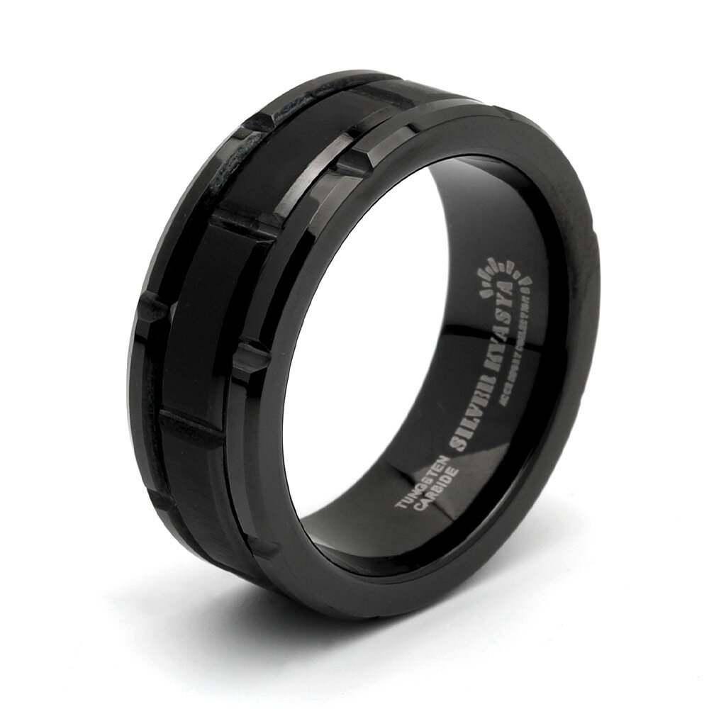 タングステン タイルリング 指輪 メンズ リング ブラック 黒 メタリック レンガ つや消し ごつめ 金属..