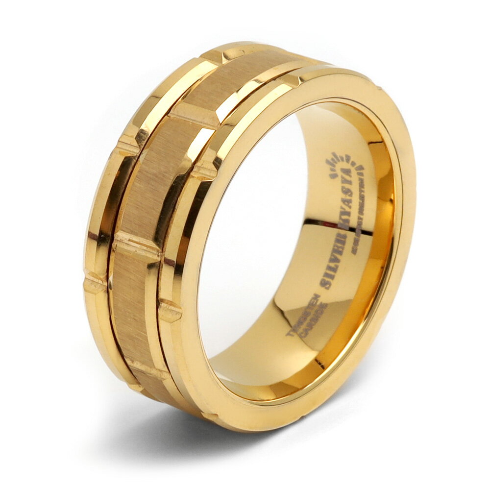 タングステン タイルリング 指輪 メンズ リング ゴールド 18KGP メタリック レンガ つや消し ごつめ 金..