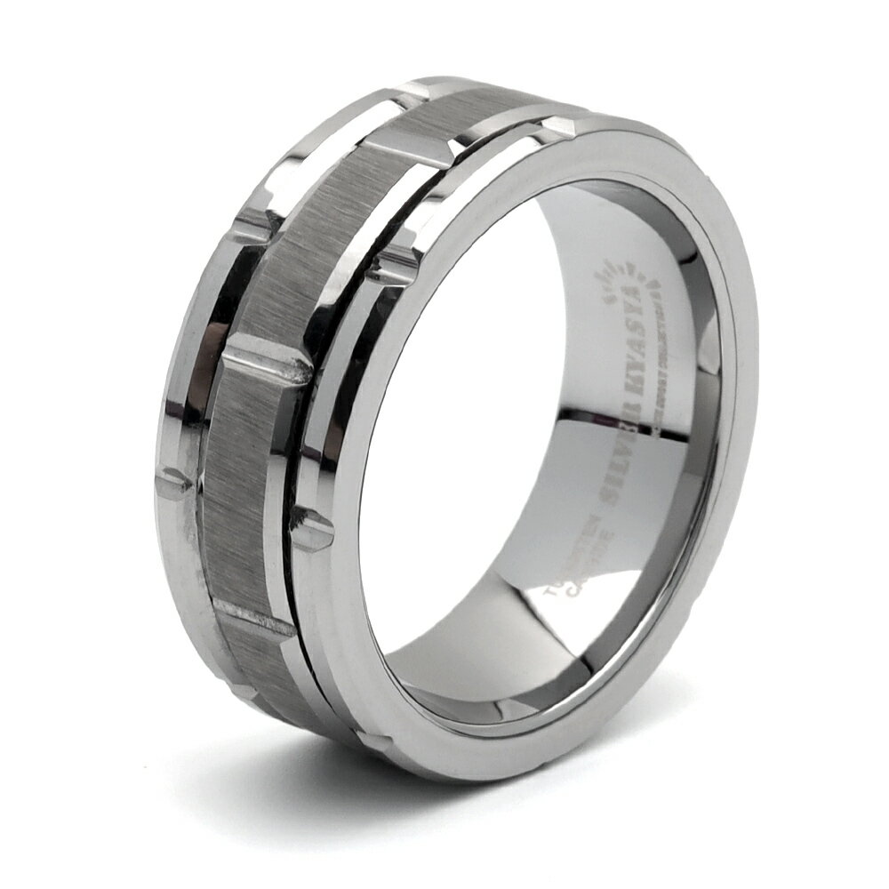 タングステン タイルリング 指輪 メンズ リング シルバー メタリック レンガ つや消し ごつめ 金属アレ..