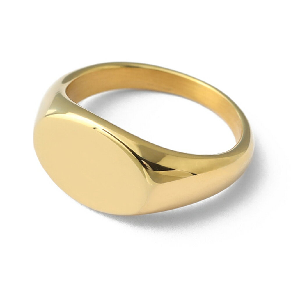 STAINLESS シンプル 印台リング メンズ レディース 指輪 ゴールドリング 細身 楕円
