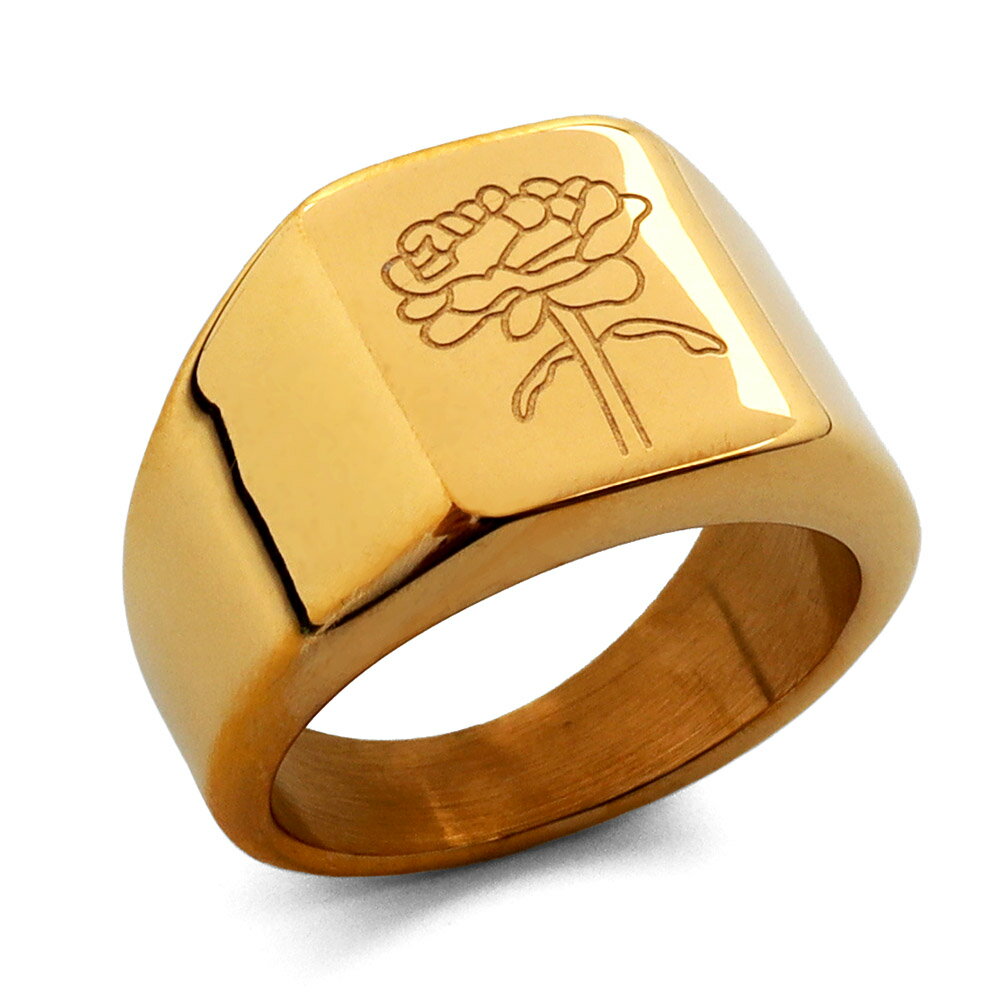 Rakuten - ステンレス リング レディース 指輪 シグネットリング 印台リング 花 牡丹 ボタン 太幅 幅広 ゴールド 金 18K 18金 IPメッキ 金属アレルギー対応 男女兼用