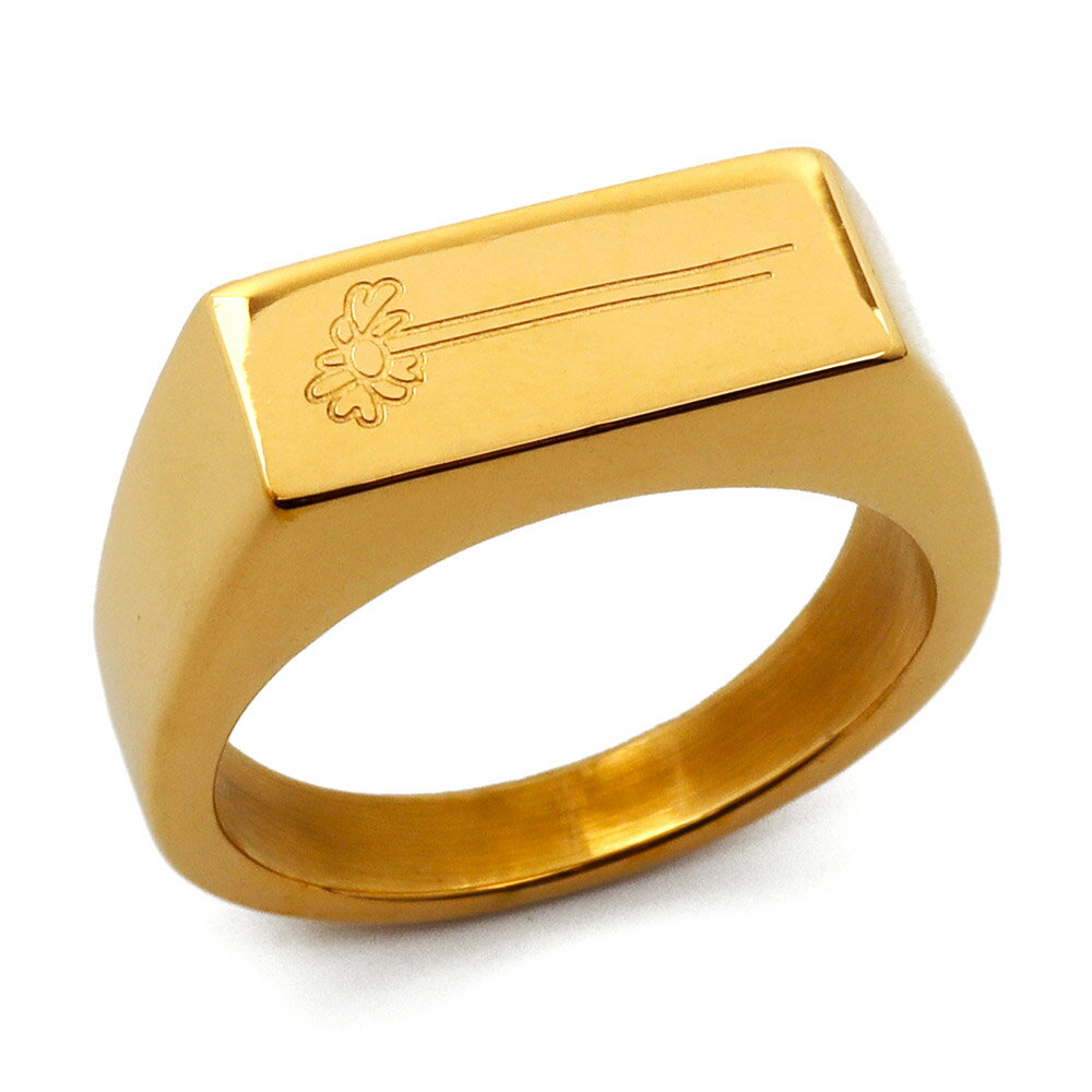 Rakuten - ステンレス リング レディース 指輪 シグネットリング 印台リング 花 デイジー 太幅 幅広 ゴールド 金 18K 18金 IPメッキ 金属アレルギー対応 男女兼用