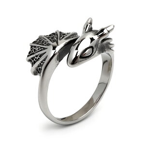 ドラゴンリング 指輪 メンズ 銀色 silver 龍 竜 翼竜 黒 ステンレス 金属アレルギー