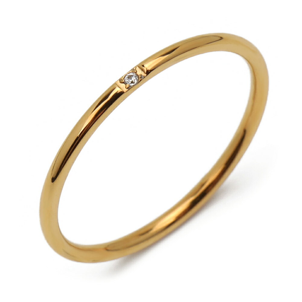 【スーパーSALE 10%OFF 1,000円→900円 】ステンレス リング レディース 極細 幅1mm ドーナツ型 1粒スト..